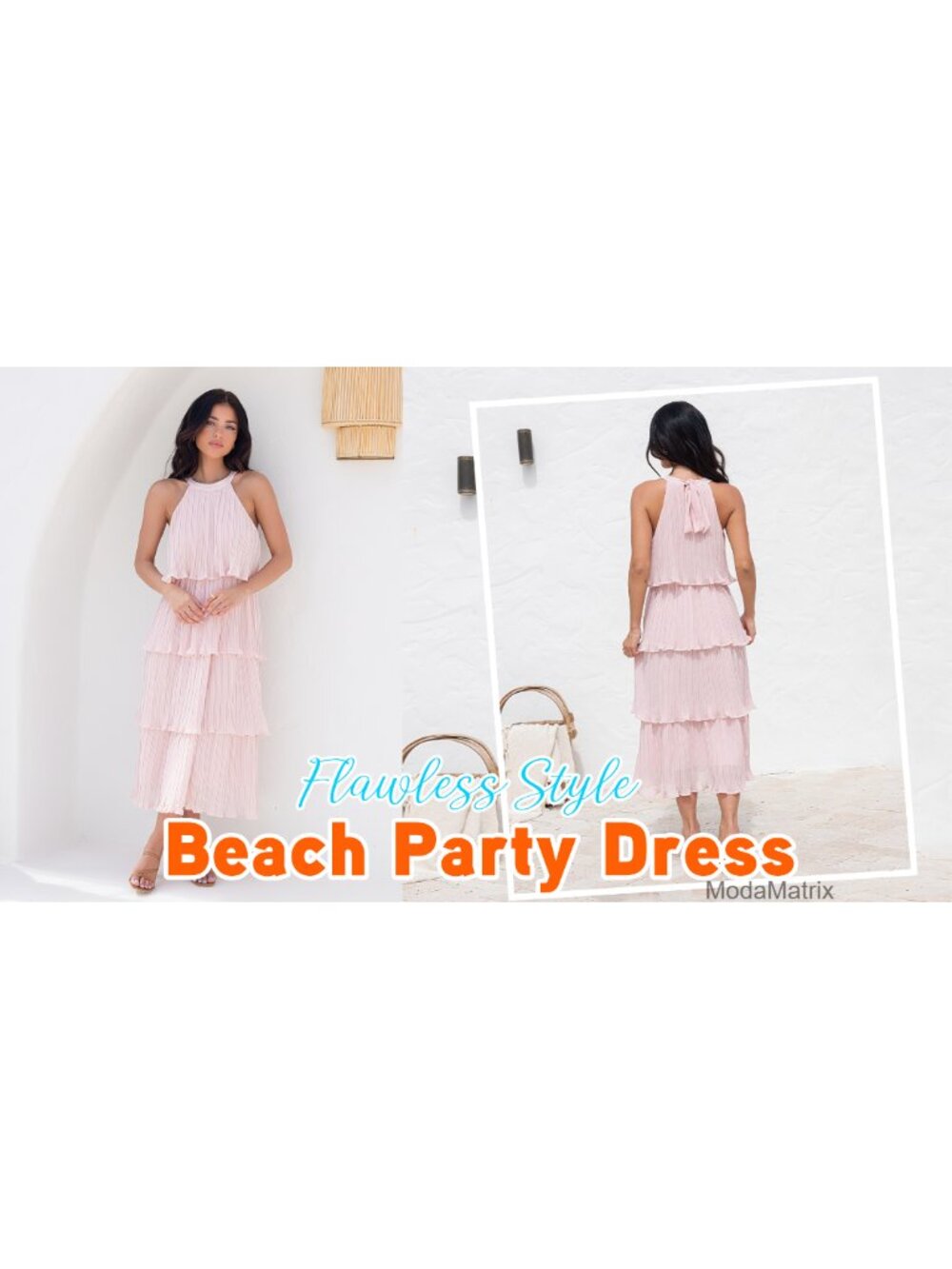 Chiffon Halter Ruffle Midi Dress Sleeveless Back Tie Tiered Formal Wedding Guest - Picture 6 of 6